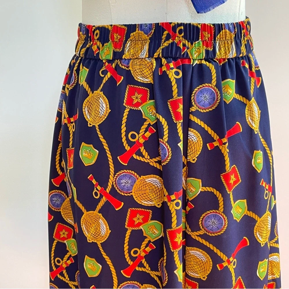 Vintage 90s Chaus Petites Skirt 12P Nautical Scarf Print Preppy Old Money Midi